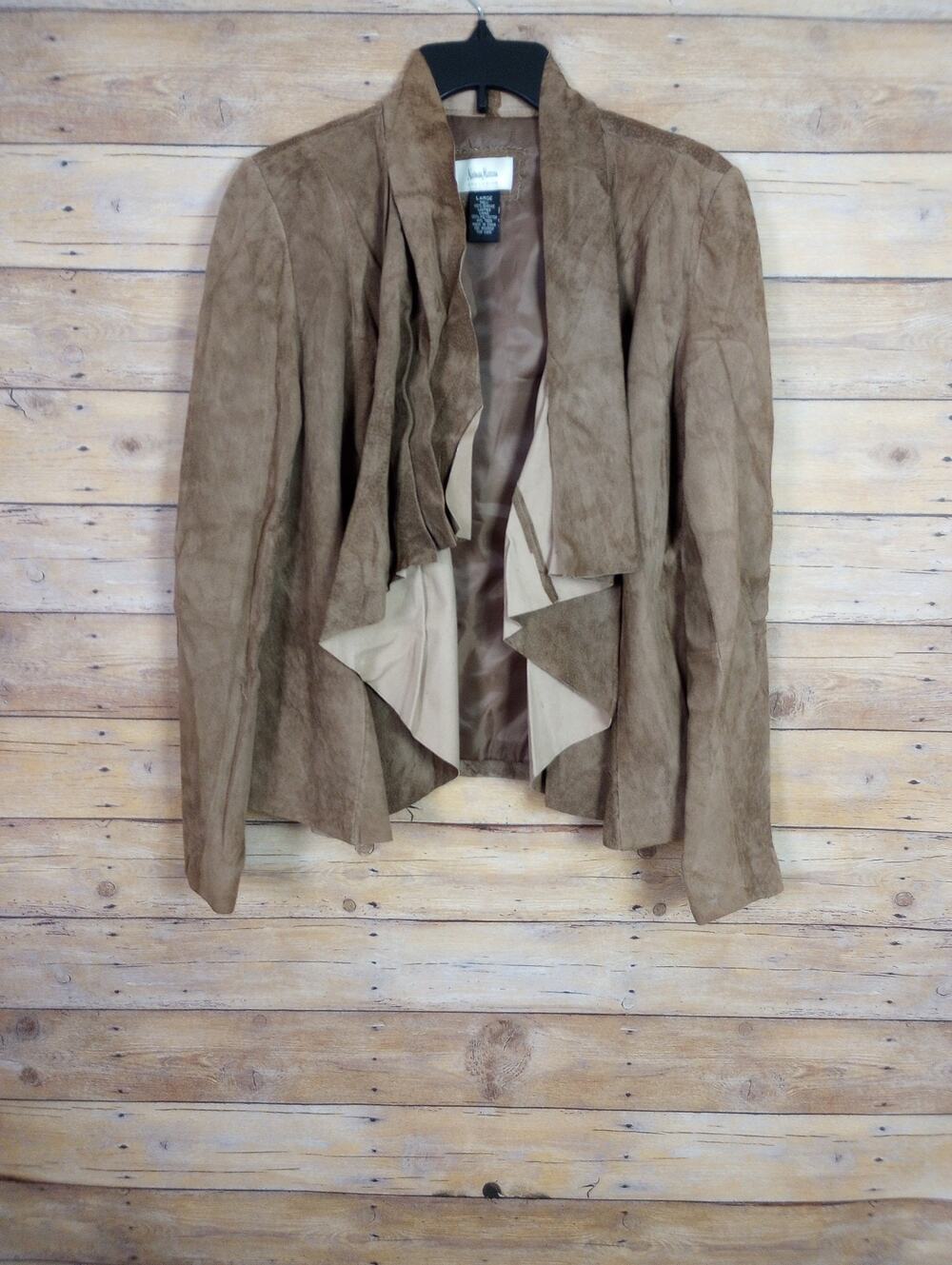 Neiman Marcus Exclusive Suede Leather Jacket Large Brown Open Front